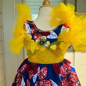 Hand made African print dress with gold details